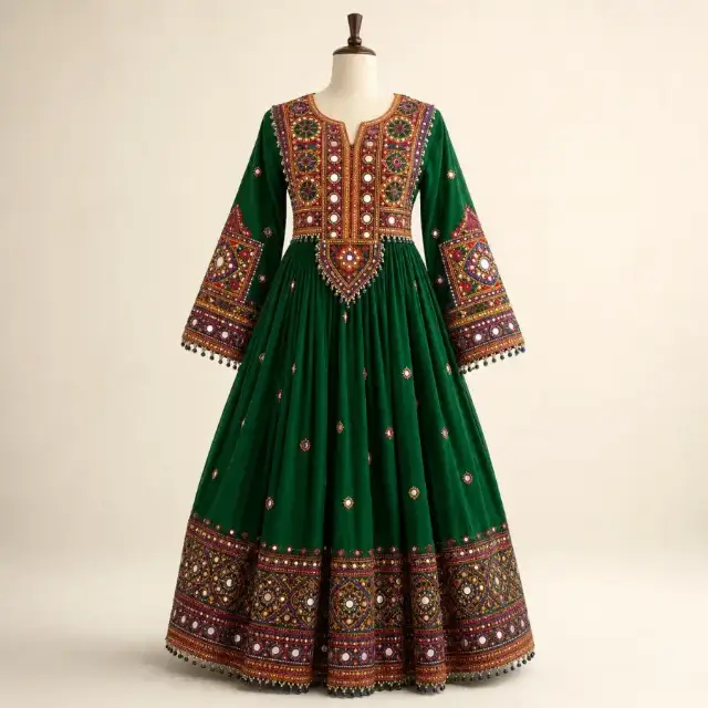 لباس گند زمردی آینه‌کاری